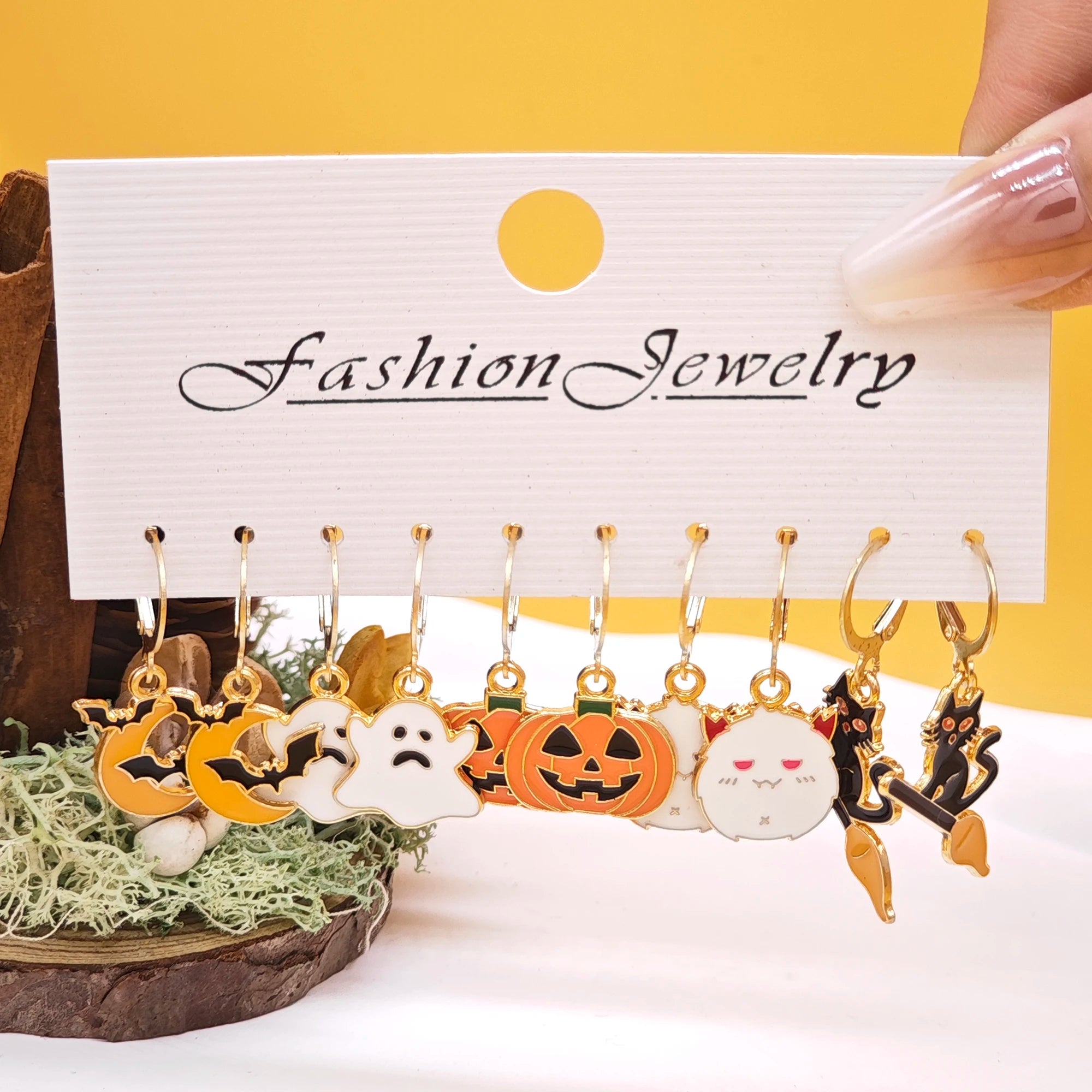 10pcs Halloween series earrings with horror alloy oil drop pumpkin bat spider web ghost earrings set for women