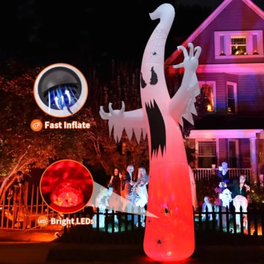12 FT Halloween Inflatables Ghost Outdoor Decorations Blow Up Yard Giant Towering Terrible Spooky Flame Lamp Ghost with Builtin