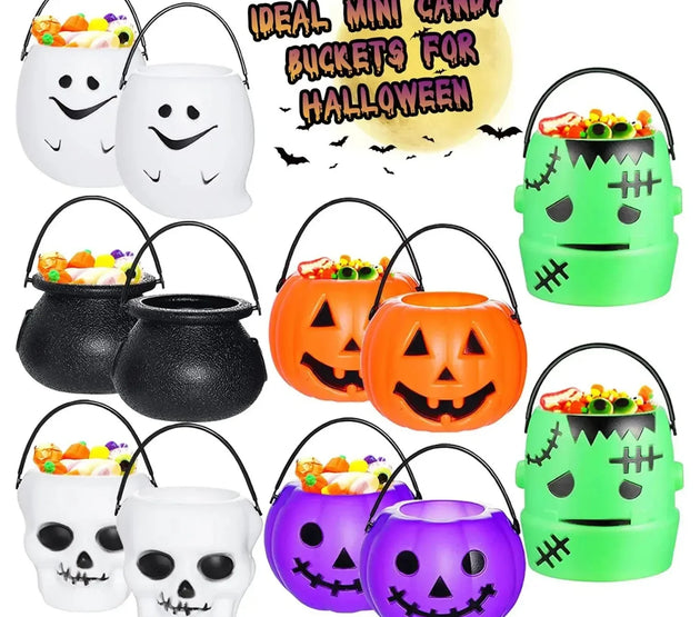 Halloween Candy Bucket Mini Halloween Candy Holder Pumpkin Ghost Cauldron Plastic Bucket Party Supplies for Trick or Treat