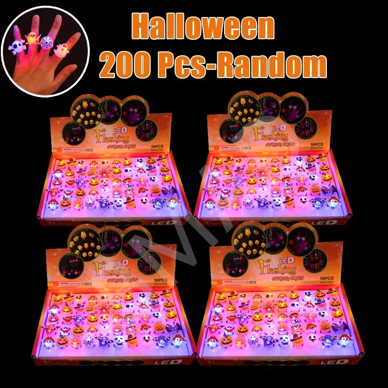 LED Luminous Halloween Rings Creative Pumpkin Ghost Skull Glowing in Dark Finger Rings Lights Jewelry Party Gifts