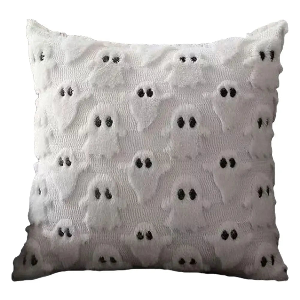 Halloween Ghost Pumpkin Pillowcase Washable Plush Faux Fur Pillowcase Ghost&Pumpkin Pillow Cover for Home Party Pumpkin Decor