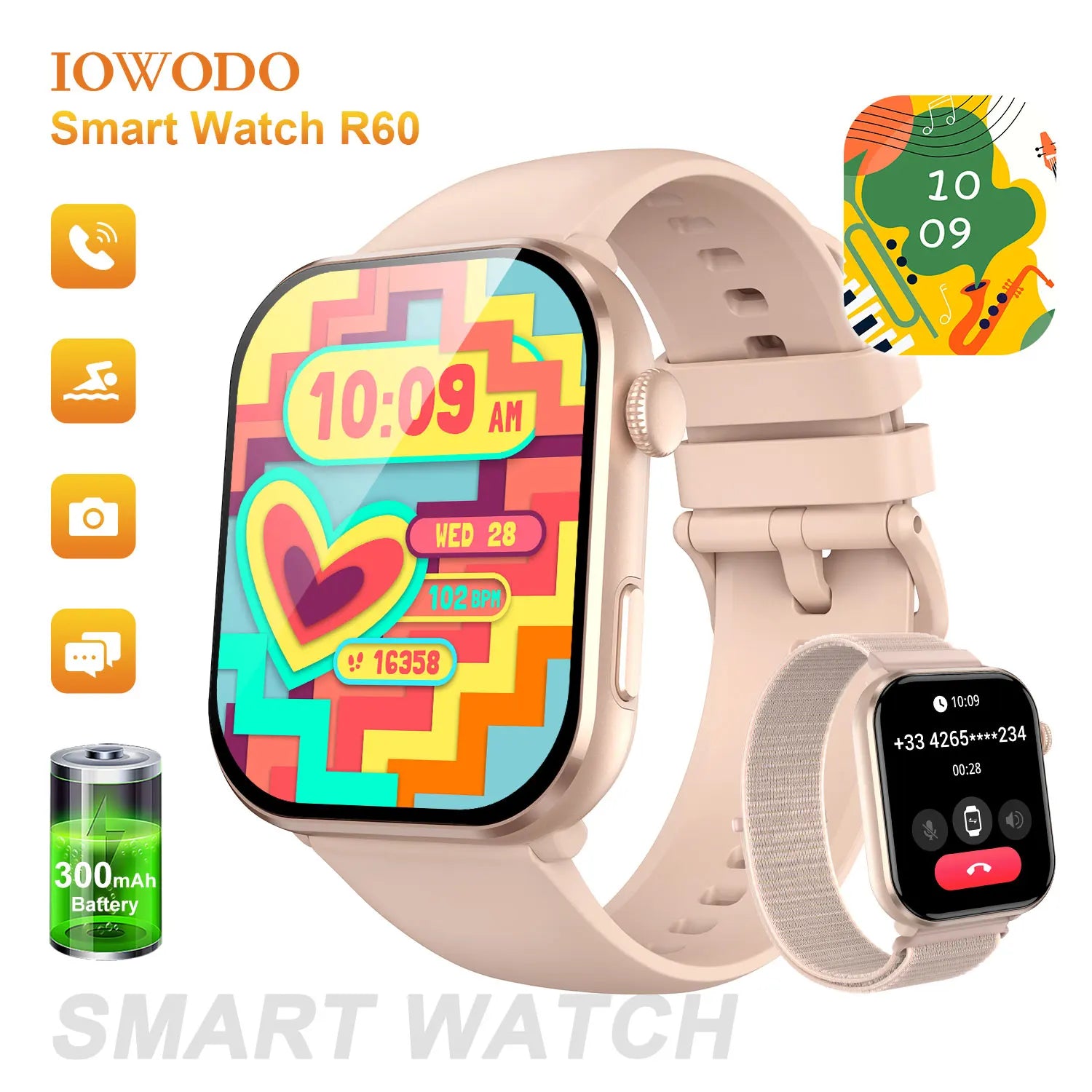IOWODO 2025 New Bluetooth Smartwatch 1.96'' AMOLED HD Display Men Women Smart Watches Health Monitoring Sport Fitness Watch ﻿