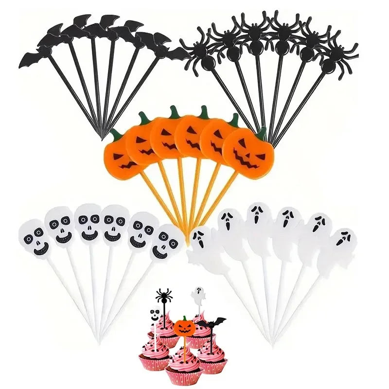 Halloween Toothpicks Mix Set Pumpkin Ghost Bat Fruit Fork Dessert Cocktail Cake Decoration Picks Halloween party Supplies