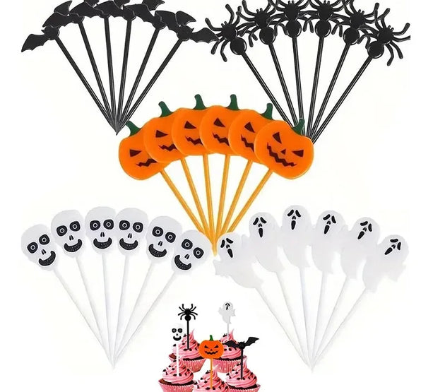Halloween Toothpicks Mix Set Pumpkin Ghost Bat Fruit Fork Dessert Cocktail Cake Decoration Picks Halloween party Supplies