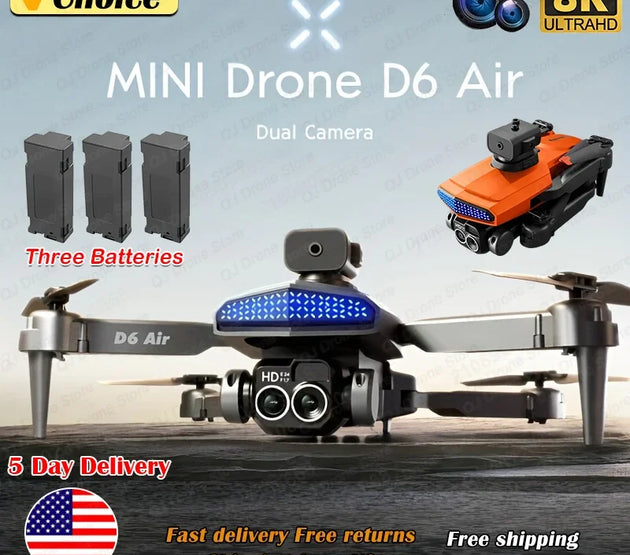 New D6 8K Drone Professional HD Dual Camera Optical Flow Localization Obstacle Avoidance WIFI FPV RC Foldable Quadcopter Toys