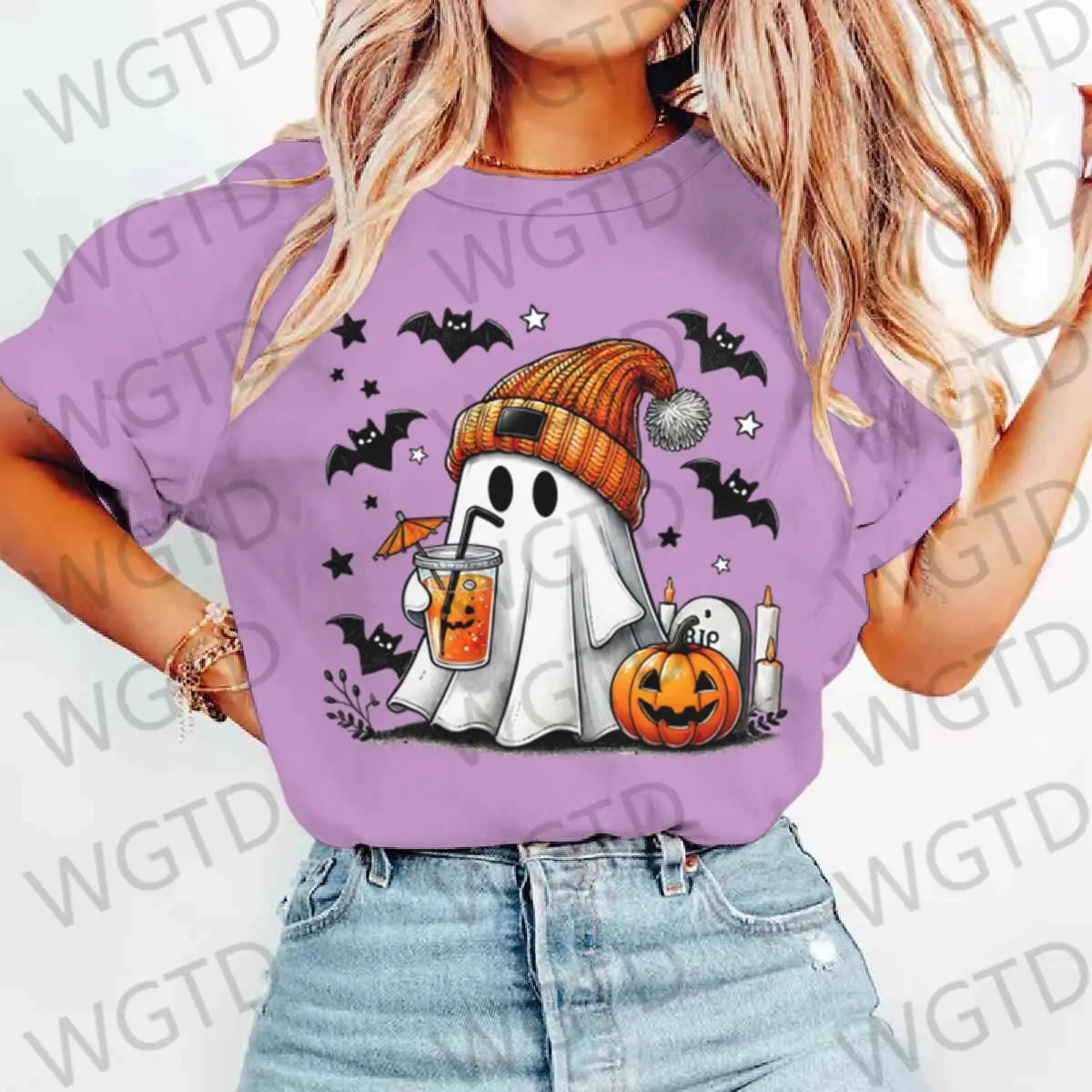 Halloween Ghost Pumpkin Bat Print T-shirts Summer Casual T Shirt For Women Creative Short Sleeve Tees Happy Halloween T-shirt