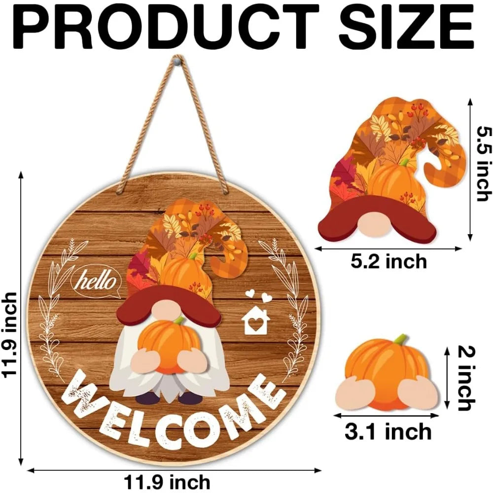 Interchangeable Gnome Welcome Sign Halloween Door Decorations Summer Fall Changeable Wooden Gnomes Front Porch Decor Wall Hangin