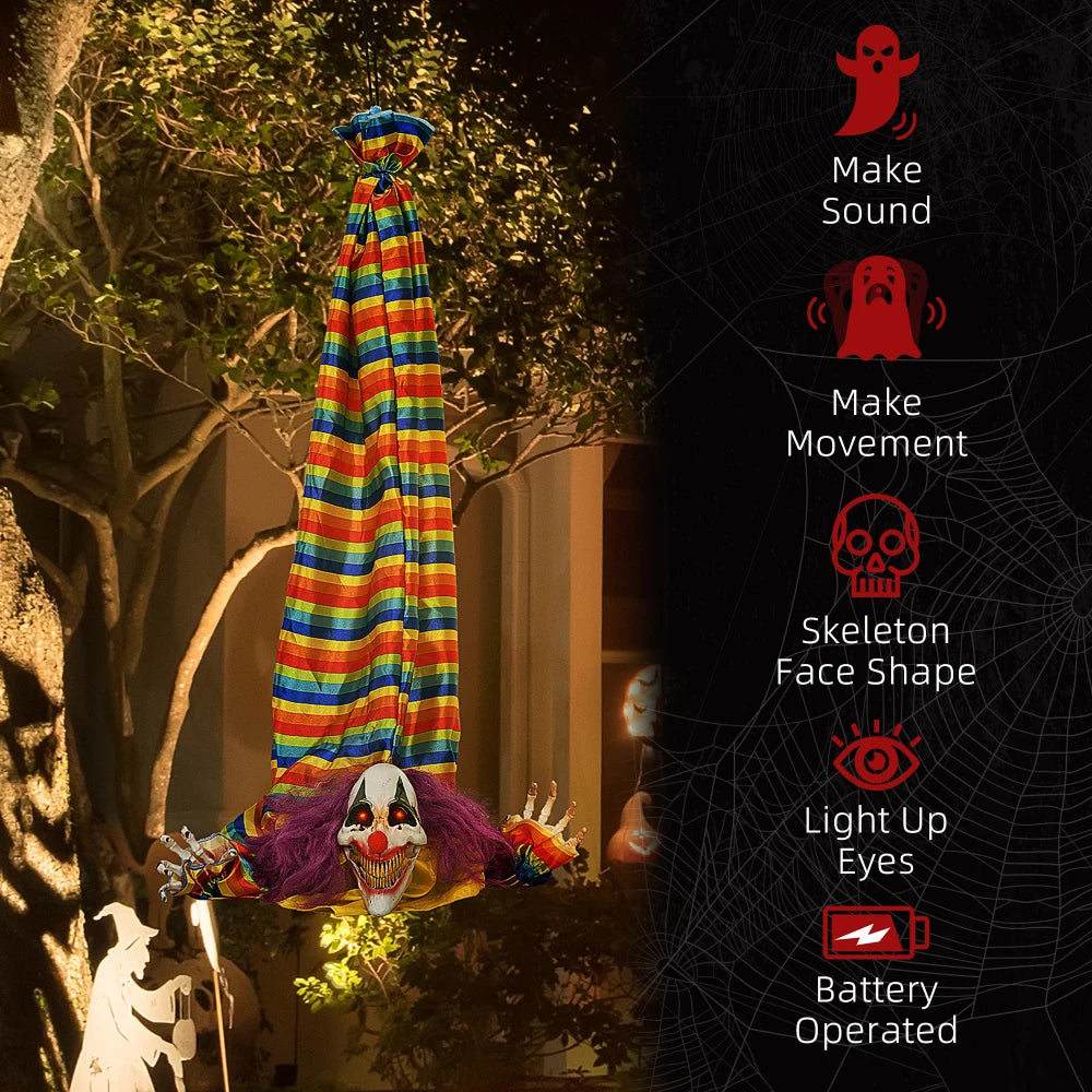HOMCOM 3.8' Outdoor Halloween decorations, electronically hanging clown corpses, sound and motion activated animated props