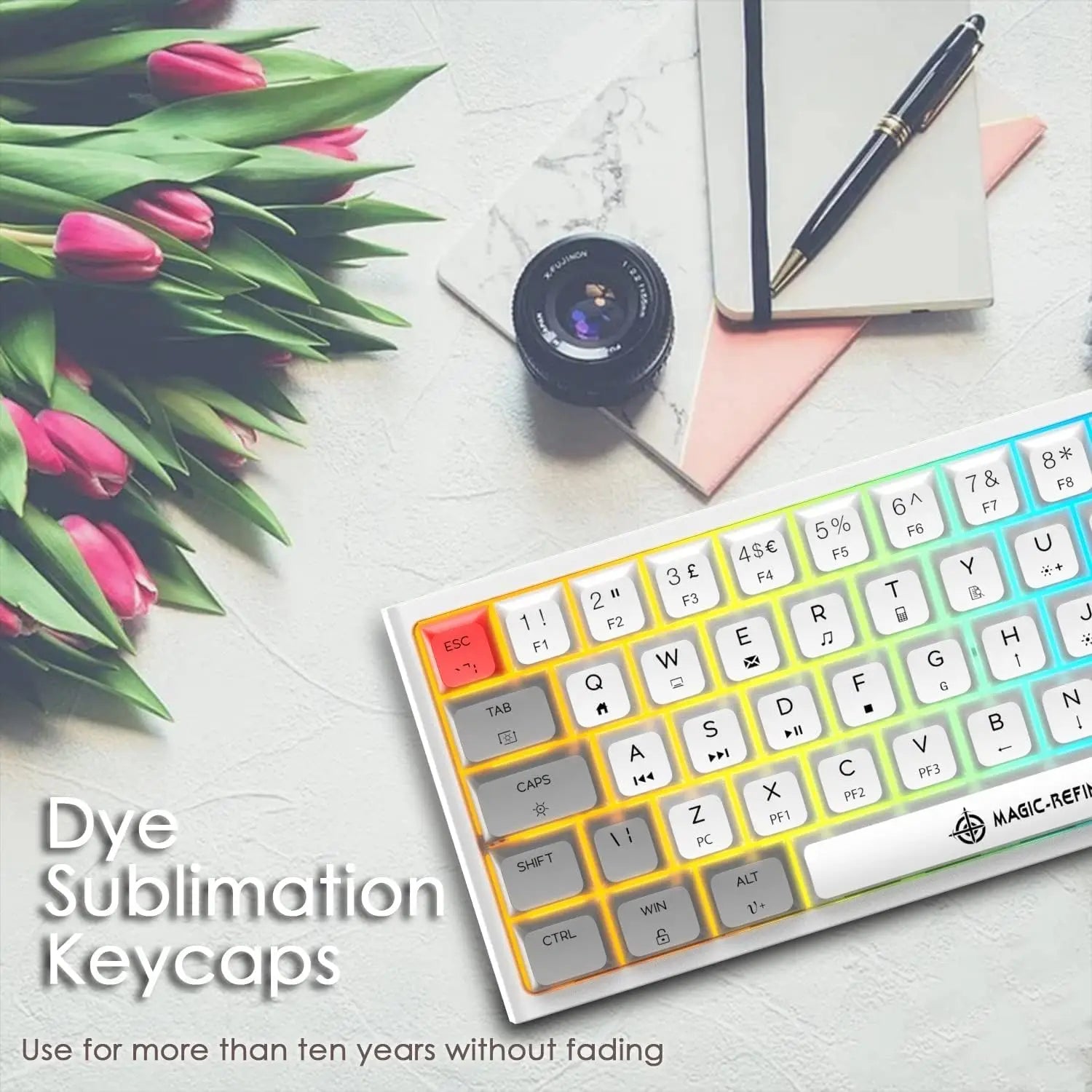 FELICON 60% Portable Mechanical Gaming Keyboard, 14 Chroma RGB Backlight, Dye-Sublimation Keycap, Type C Wired, Full Anti-ghosti