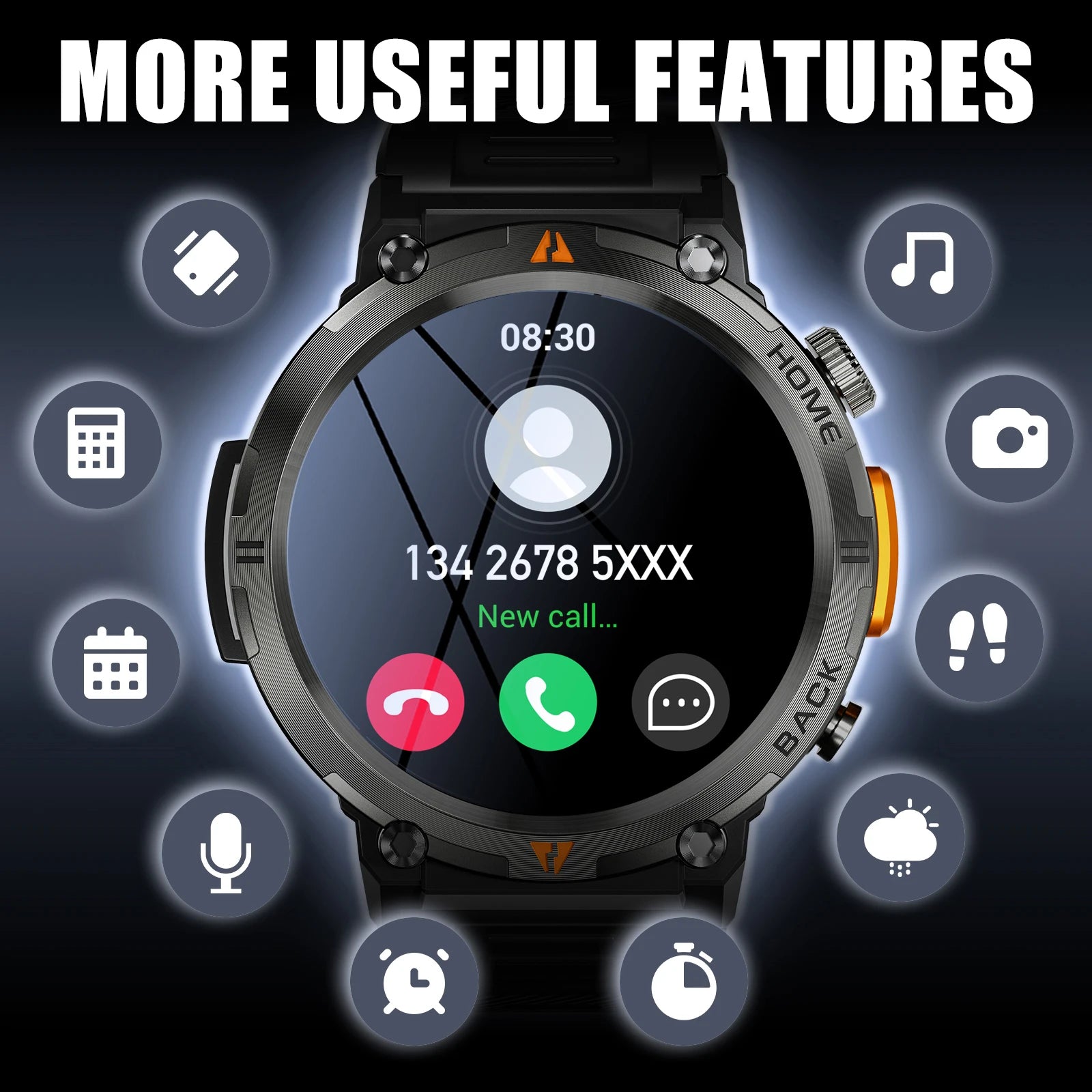 EIGIIS KE3 Smart Watch 3ATM Waterproof Original Design For Men Bluetooth Call Health Monitor With Flashlight 100+ Sports Modes