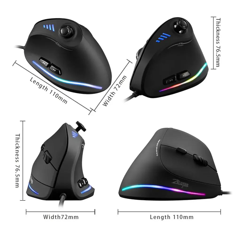 ZELOTES C-18 11 Buttons USB Wired 10000DPI RGB Optical Gaming Vertical Mouse