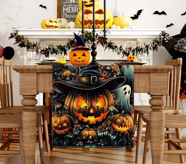 Black Pumpkins Ghost Halloween Table Runner 72 Inch Seasonal Fall Kitchen Dining Table Decorations for Home Party Decor