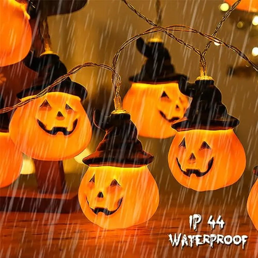 Halloween Pumpkin String Lights with Witch Hat 20 LED 16.4FT 8 Modes Timer 3D Waterproof Orange JackOLantern Battery Operated F