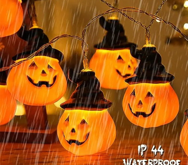 Halloween Pumpkin String Lights with Witch Hat 20 LED 16.4FT 8 Modes Timer 3D Waterproof Orange JackOLantern Battery Operated F