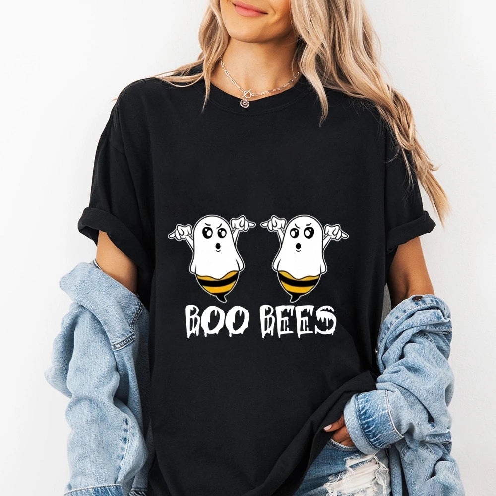 Boo Bees Funny Humor Graphic T-Shirt Casual Round Neck Short Sleeve Tee For Halloween Gift For Kids Him Her Halloween Theme wear
