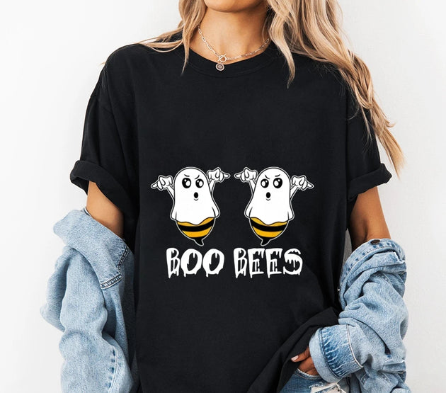 Boo Bees Funny Humor Graphic T-Shirt Casual Round Neck Short Sleeve Tee For Halloween Gift For Kids Him Her Halloween Theme wear