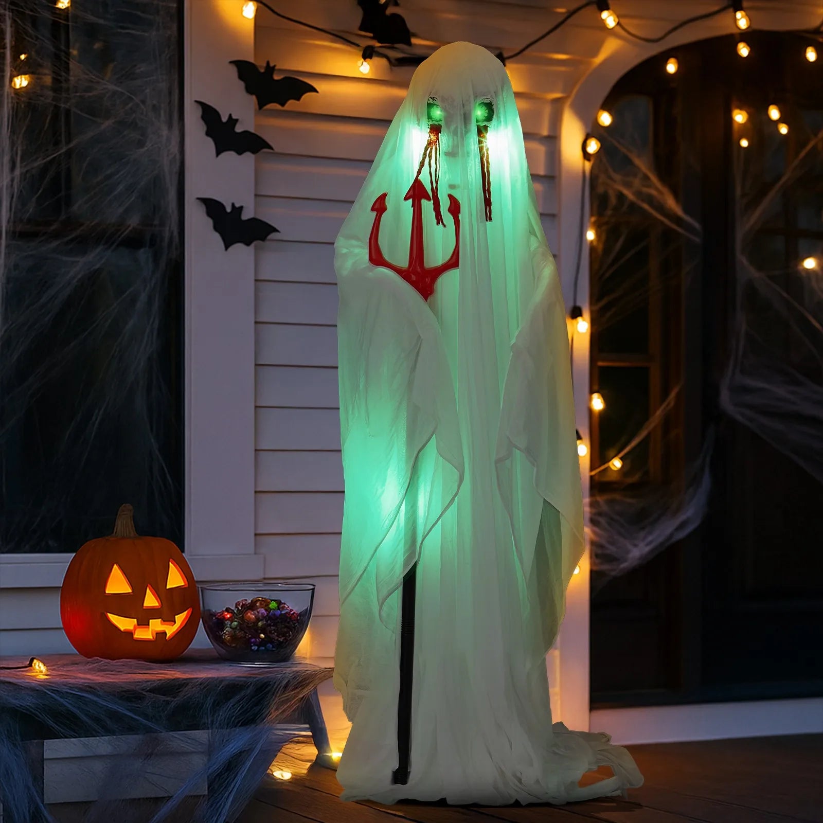 Halloween Scary Decoration 4.3FT Sound-Actived Animatronics Ghost with Trident