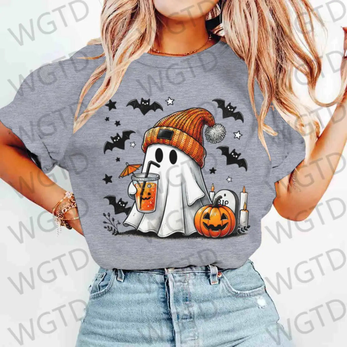Halloween Ghost Pumpkin Bat Print T-shirts Summer Casual T Shirt For Women Creative Short Sleeve Tees Happy Halloween T-shirt