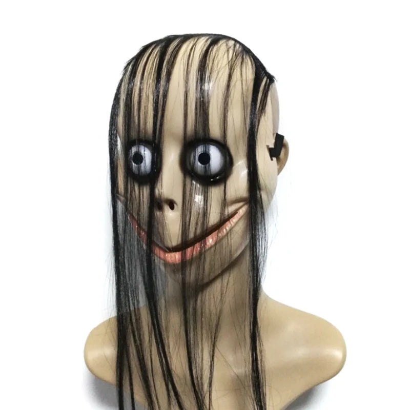 New Halloween Horror With Long Hair MO MO Mask Funny Mask V-shaped Mouth Mask With Hair Female Ghost Mask Roleplay MO Mask Masks