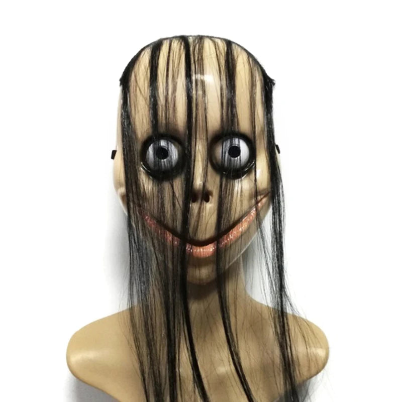 New Halloween Horror With Long Hair MO MO Mask Funny Mask V-shaped Mouth Mask With Hair Female Ghost Mask Roleplay MO Mask Masks