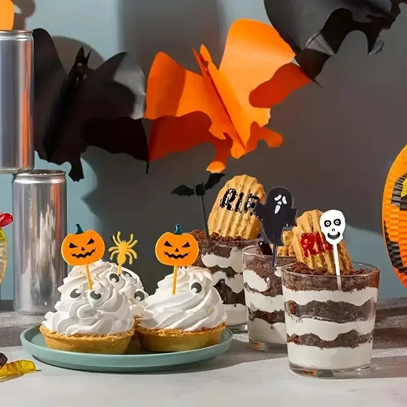 Halloween Toothpicks Mix Set Pumpkin Ghost Bat Fruit Fork Dessert Cocktail Cake Decoration Picks Halloween party Supplies