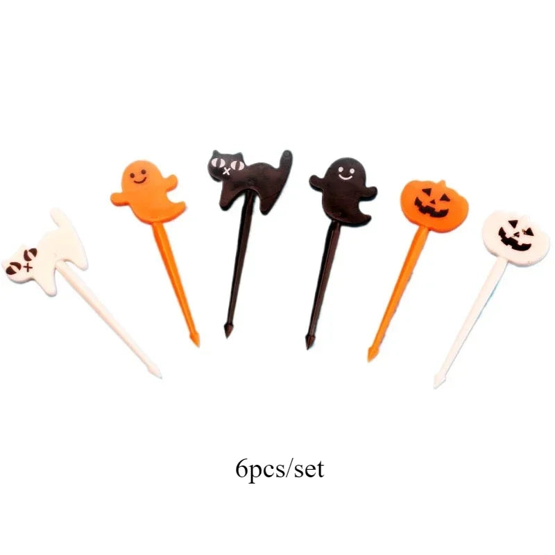 Halloween Toothpicks Mix Set Pumpkin Ghost Bat Fruit Fork Dessert Cocktail Cake Decoration Picks Halloween party Supplies