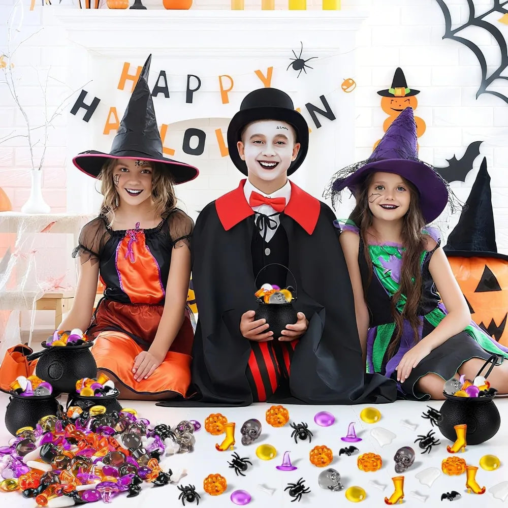 120 pcs halloween vase filler, mini acrylic witch hats pumpkin ghost skull bat spider for centerpieces table decorations