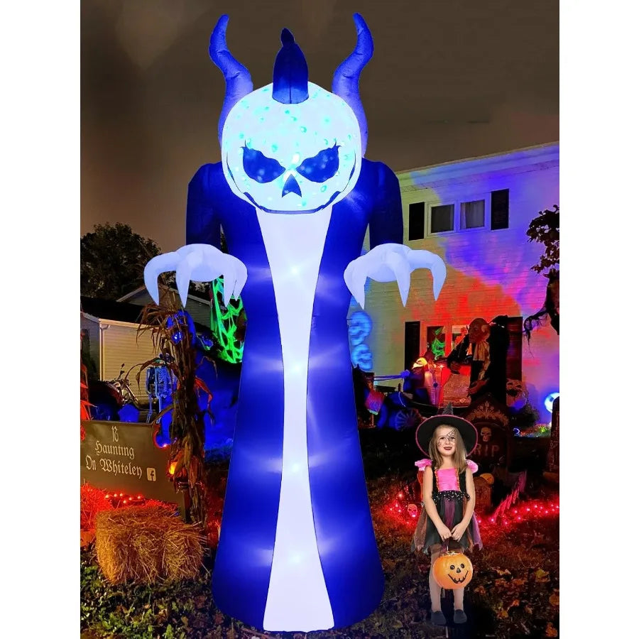 10FT Height Halloween Inflatables Outdoor Pumpkin Head Ghost Blow Up Yard Decoration Clearance with LED for Halloween Party Ind