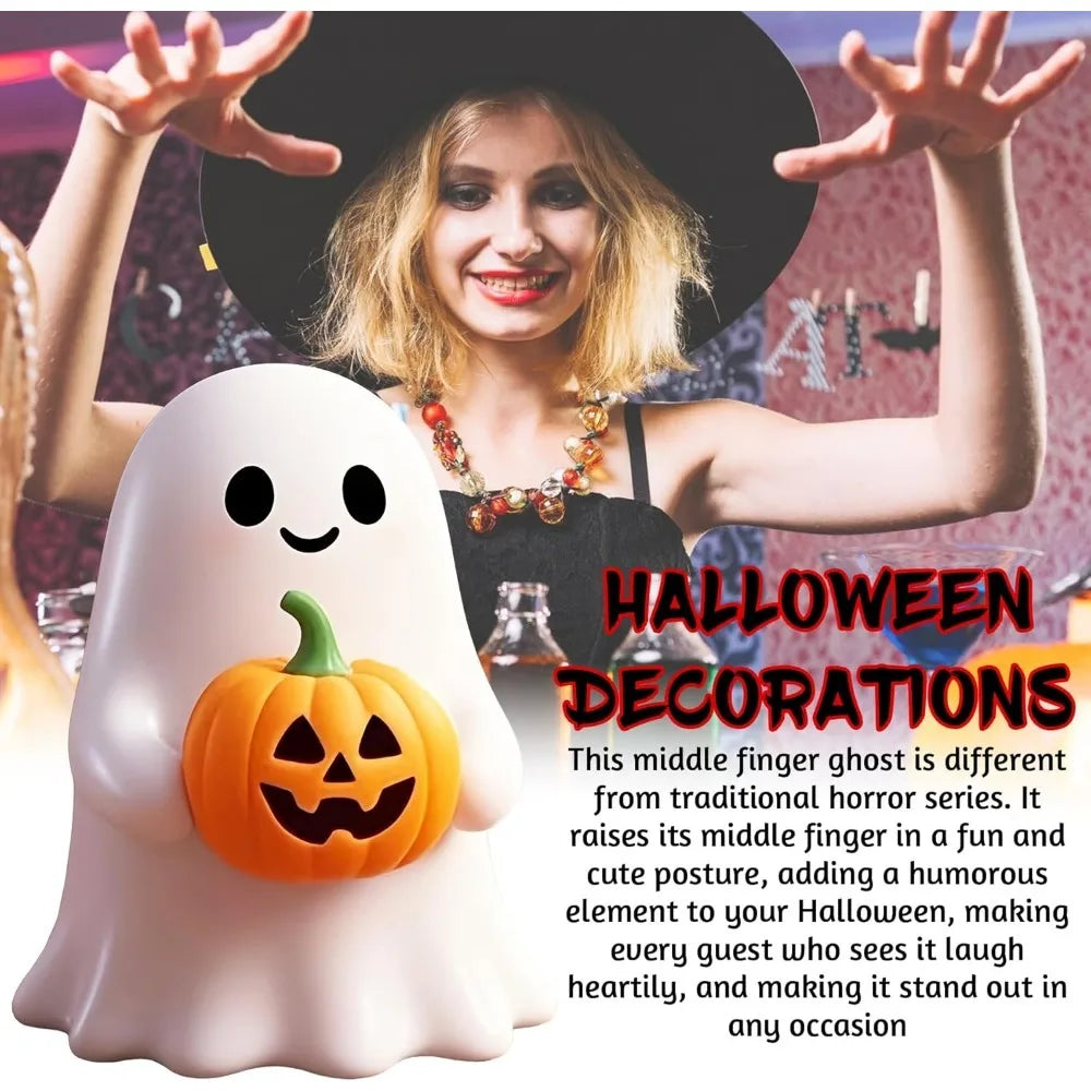 Halloween Ghost Figurine-Spooky Resin Middle Finger Ghost Statue, Cute Ghost Decor for Halloween Decorations