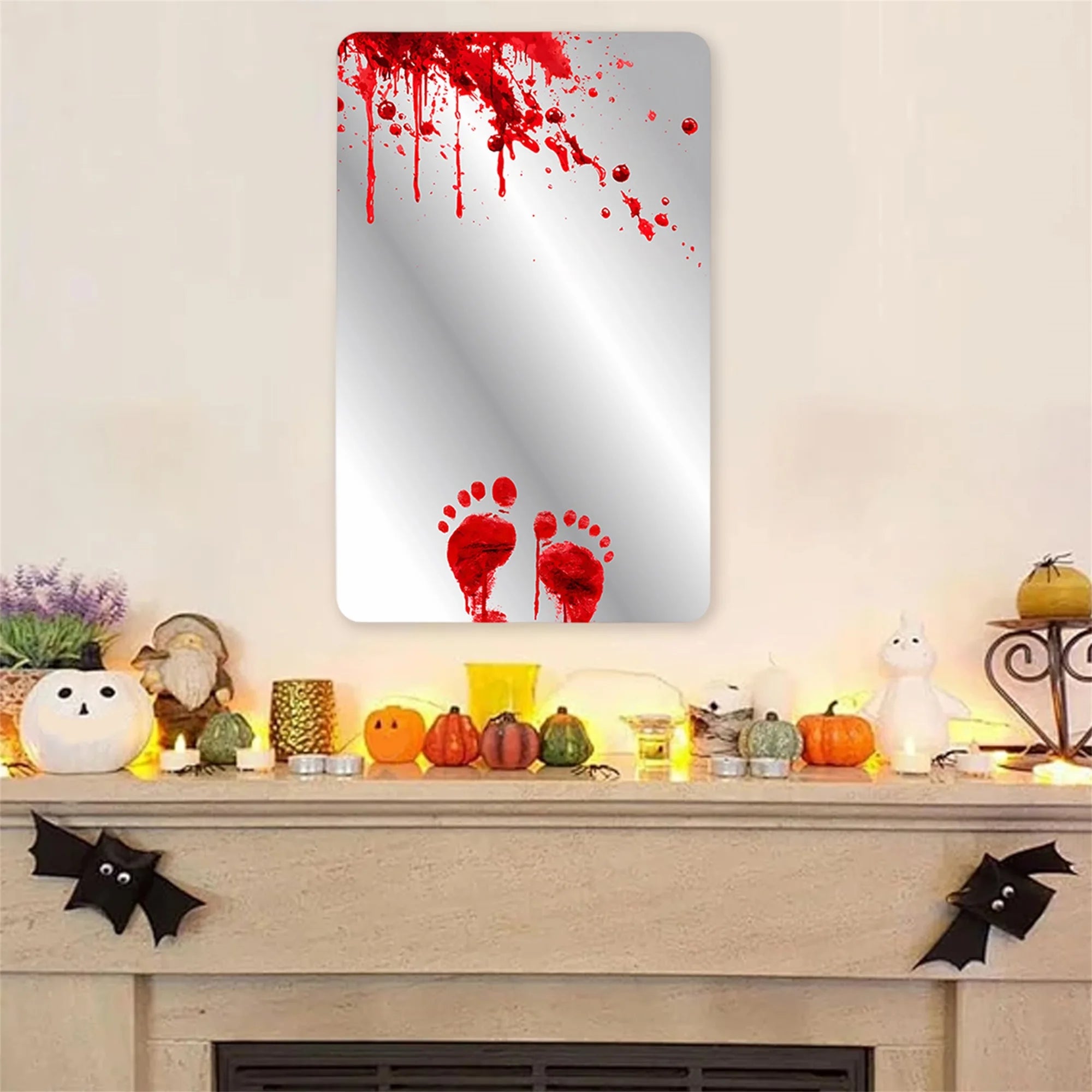 Halloween Decorations Wall Decals Scary Zombie Handprint Footprint Mirror Sticker Set for Party Supplies and Haunted House