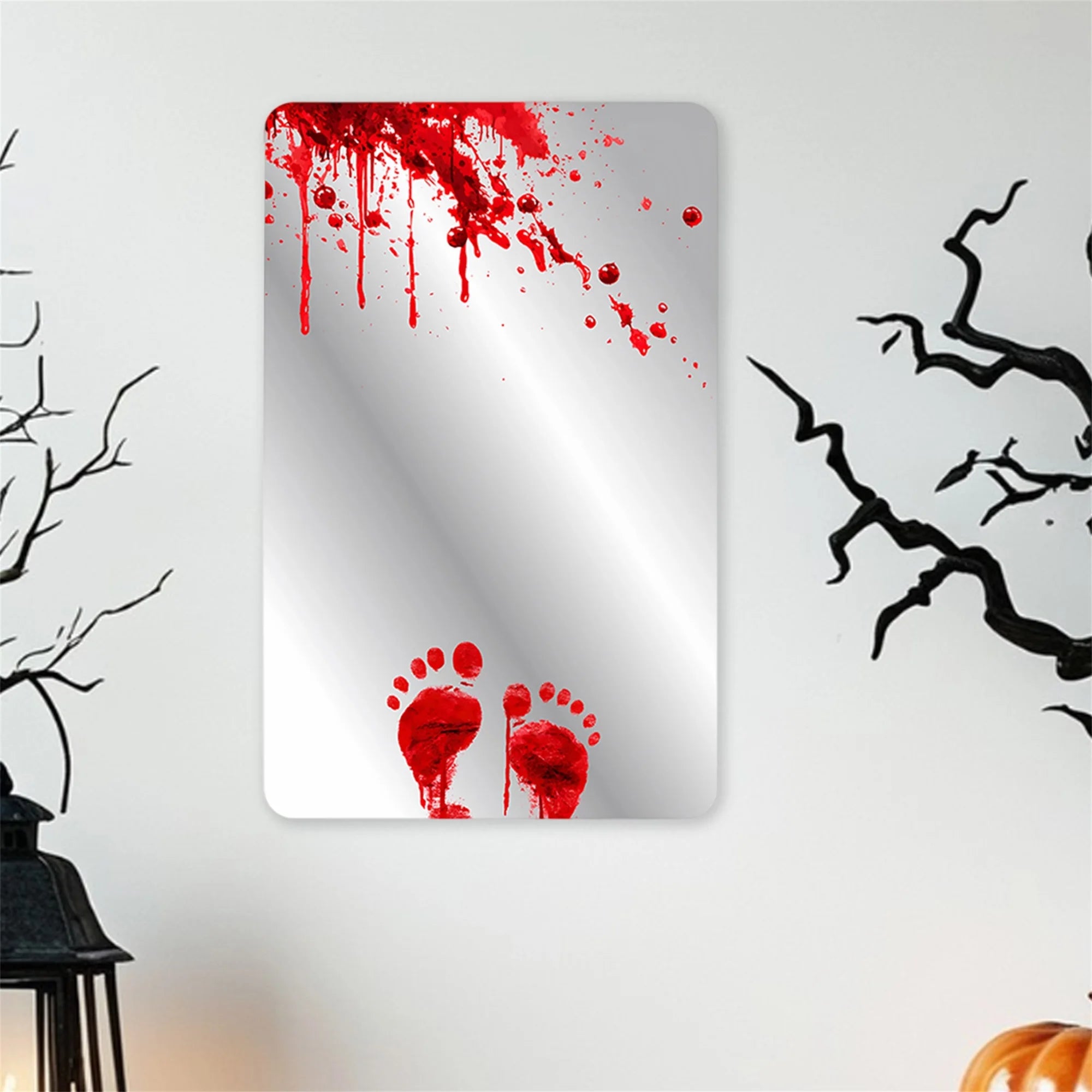 Halloween Decorations Wall Decals Scary Zombie Handprint Footprint Mirror Sticker Set for Party Supplies and Haunted House