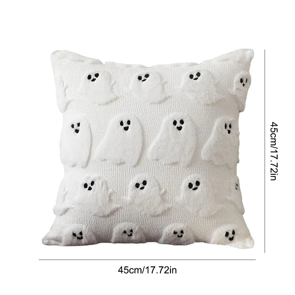 Halloween Ghost Pumpkin Pillowcase Washable Plush Faux Fur Pillowcase Ghost&Pumpkin Pillow Cover for Home Party Pumpkin Decor