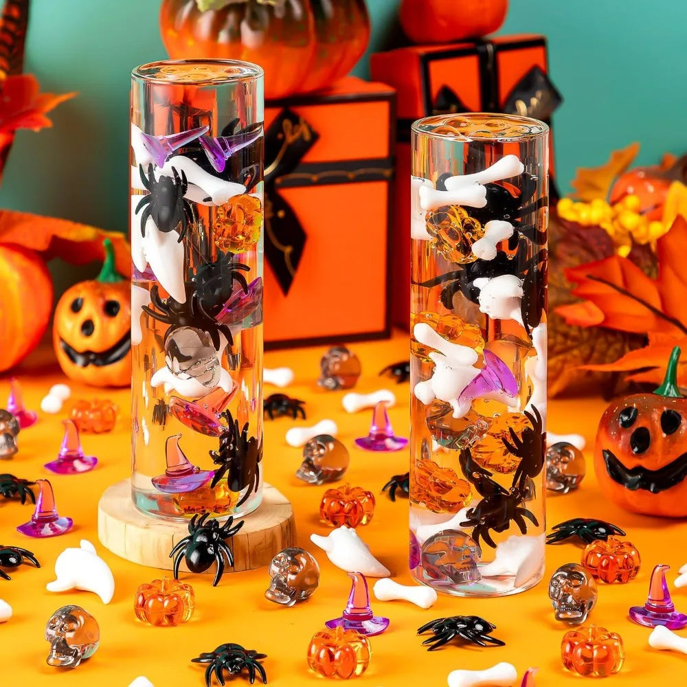 120 pcs halloween vase filler, mini acrylic witch hats pumpkin ghost skull bat spider for centerpieces table decorations