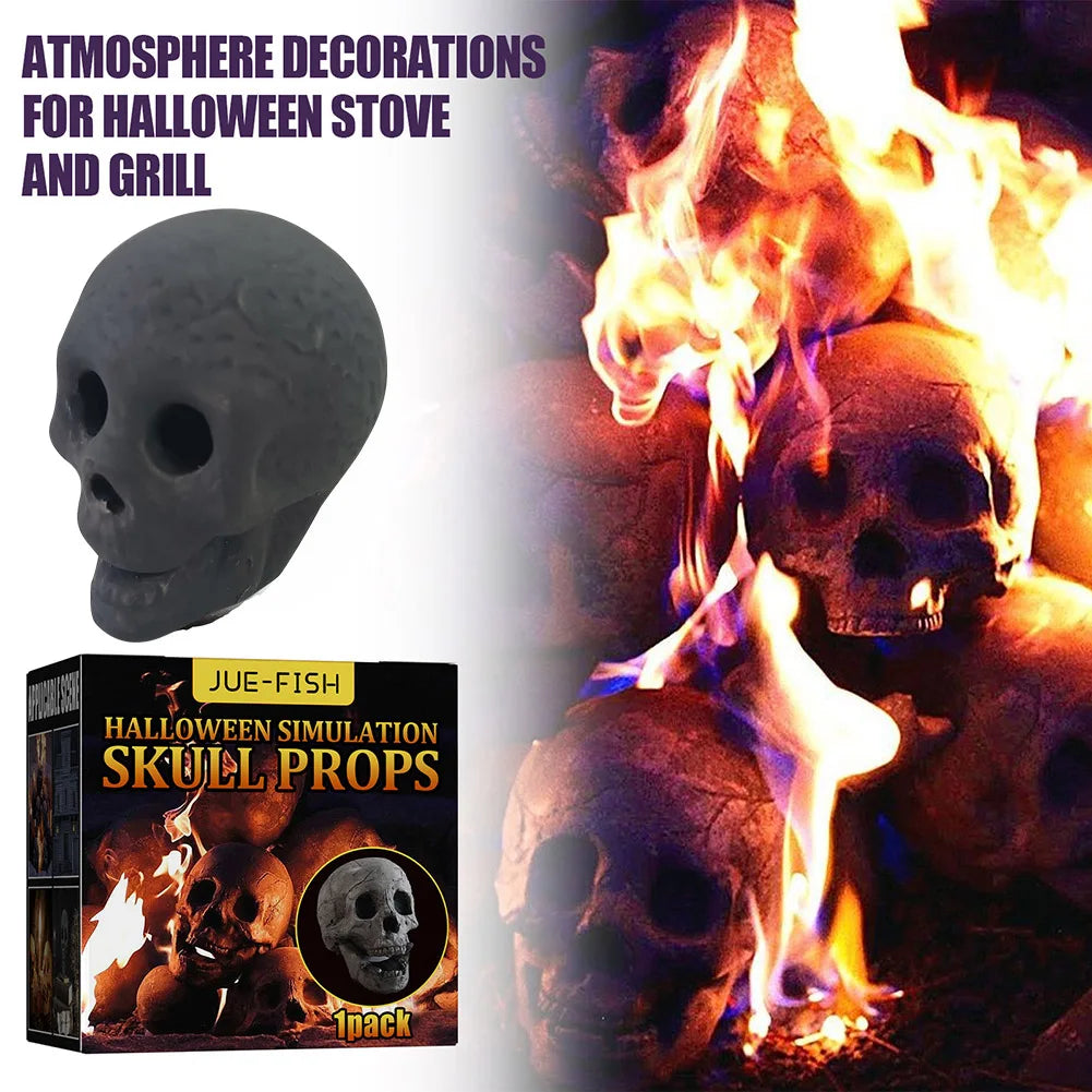 2Pcs Halloween Fireplace Skeleton Fireplace Burn Skeleton Festive Supplies Ceramic Fire Pit Skull Party Ornament Decor Prop Gift