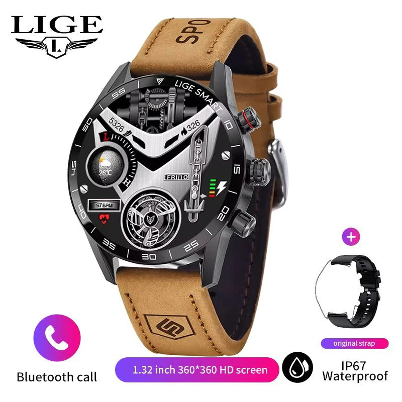LIGE Rugged Military GPS Smart Watch Men 1.39 inch AMOLED Screen Heart Rate Bluetooth Call Waterproof Outdoor SmartWatch 2025