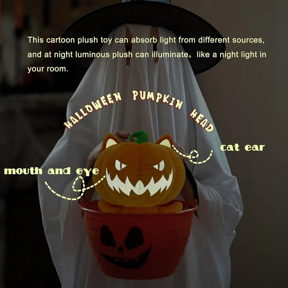 Cute Halloween Pumpkin Head Plush Toy - Glow-in-The-Dark Super Soft Pumpkin Doll for Halloween Decoration and Gift