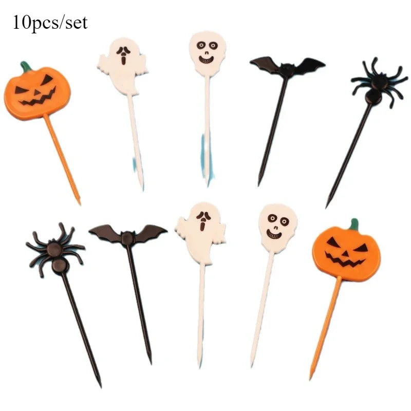 Halloween Toothpicks Mix Set Pumpkin Ghost Bat Fruit Fork Dessert Cocktail Cake Decoration Picks Halloween party Supplies