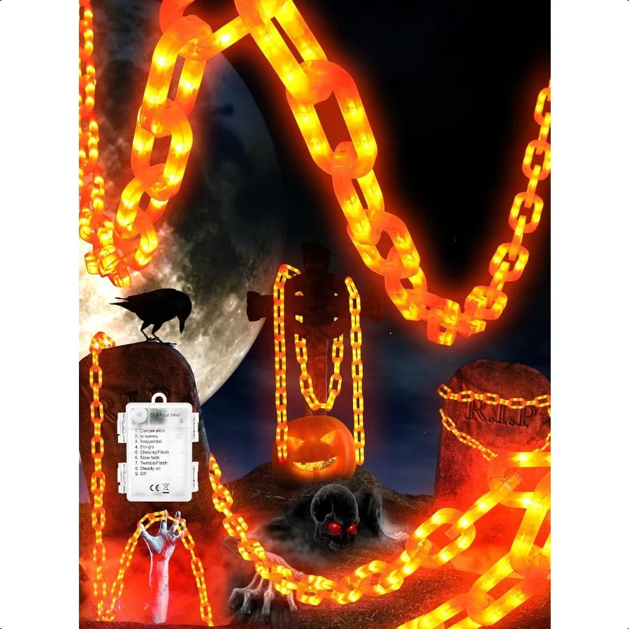 Halloween Decorations Battery String Lights 10 Ft 160 LED Plastic Chain String Lights with Waterproof 8 Lighting Modes and Time