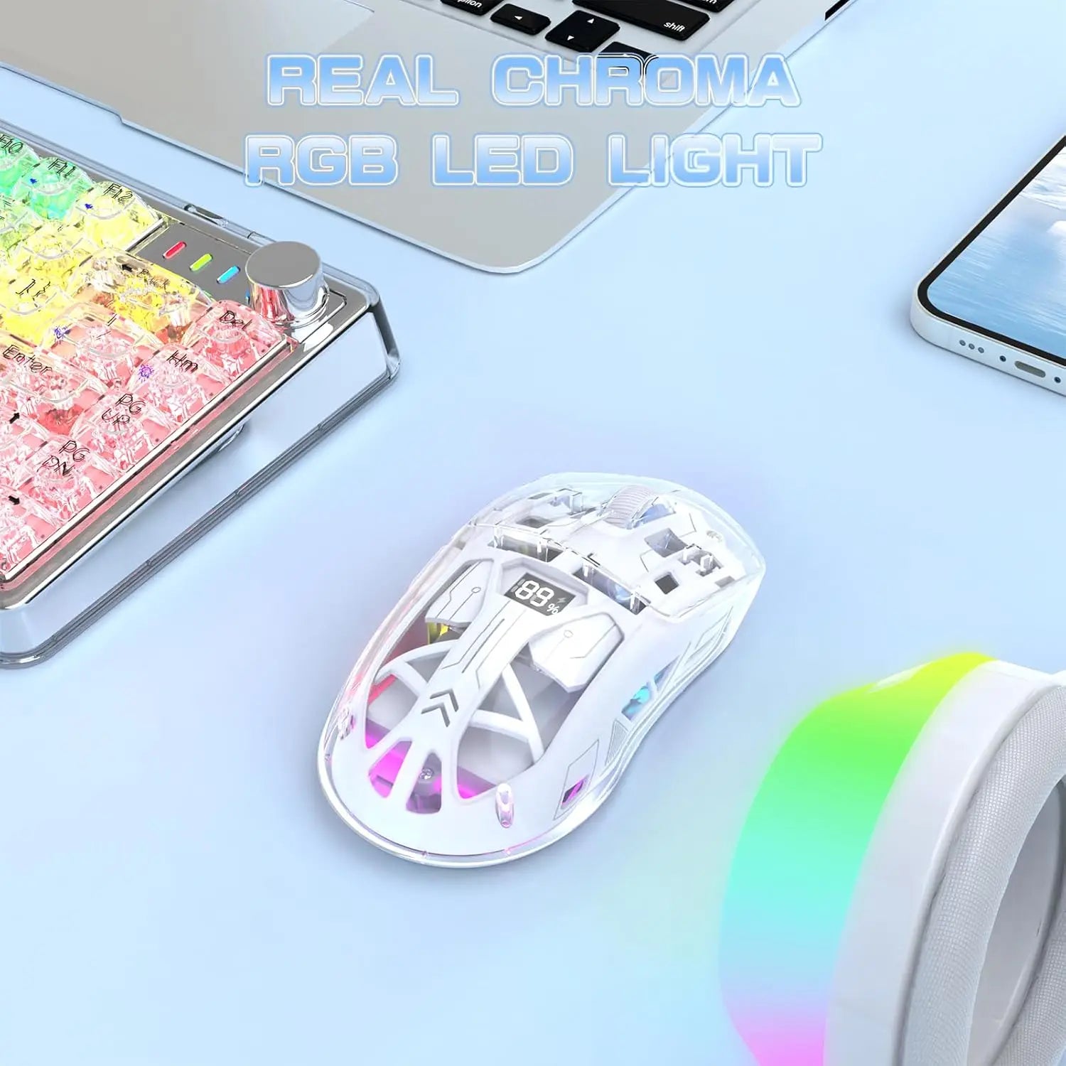 MAMBASNAKE x Freewolf A2 Transparent Wireless Gaming Mouse,Dual Mode BT 5.0/2.4G PC Gaming Mice