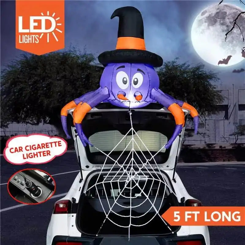Joyfy 5 FT Halloween Inflatable Spider Decoration Trunk or Treat Car Decorations Kit with Built-in LED Light for Halloween Party