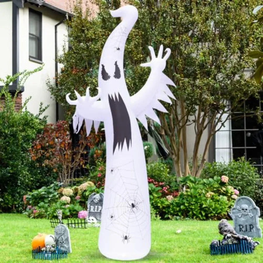 12 FT Halloween Inflatables Ghost Outdoor Decorations Blow Up Yard Giant Towering Terrible Spooky Flame Lamp Ghost with Builtin
