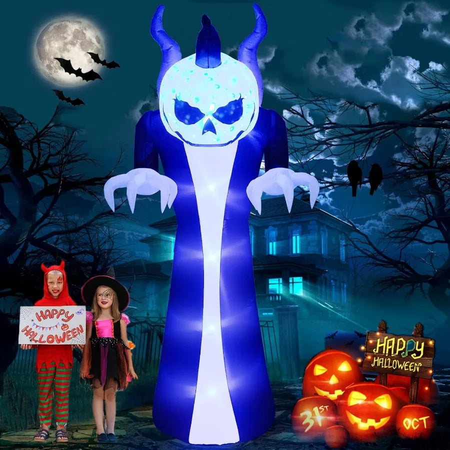 10FT Height Halloween Inflatables Outdoor Pumpkin Head Ghost Blow Up Yard Decoration Clearance with LED for Halloween Party Ind