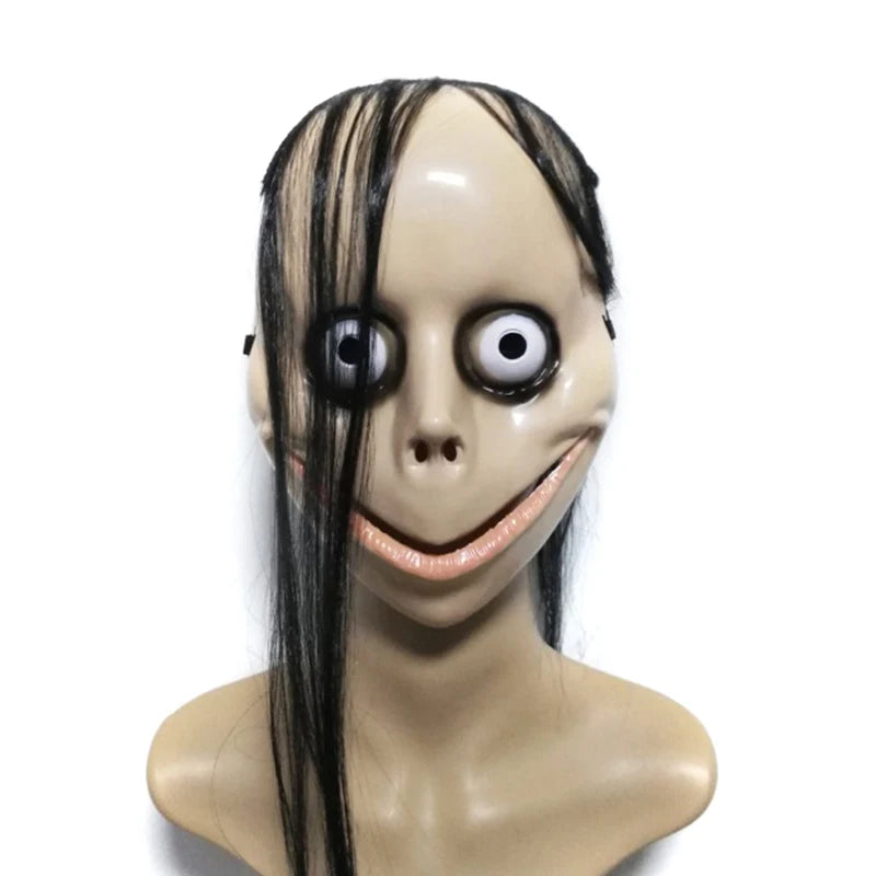 New Halloween Horror With Long Hair MO MO Mask Funny Mask V-shaped Mouth Mask With Hair Female Ghost Mask Roleplay MO Mask Masks