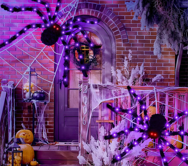 Glow-in-the-Dark Plush Spider Decor - Realistic Hanging Halloween Props for Outdoor Trees, Garden, or Porch Scare Displays