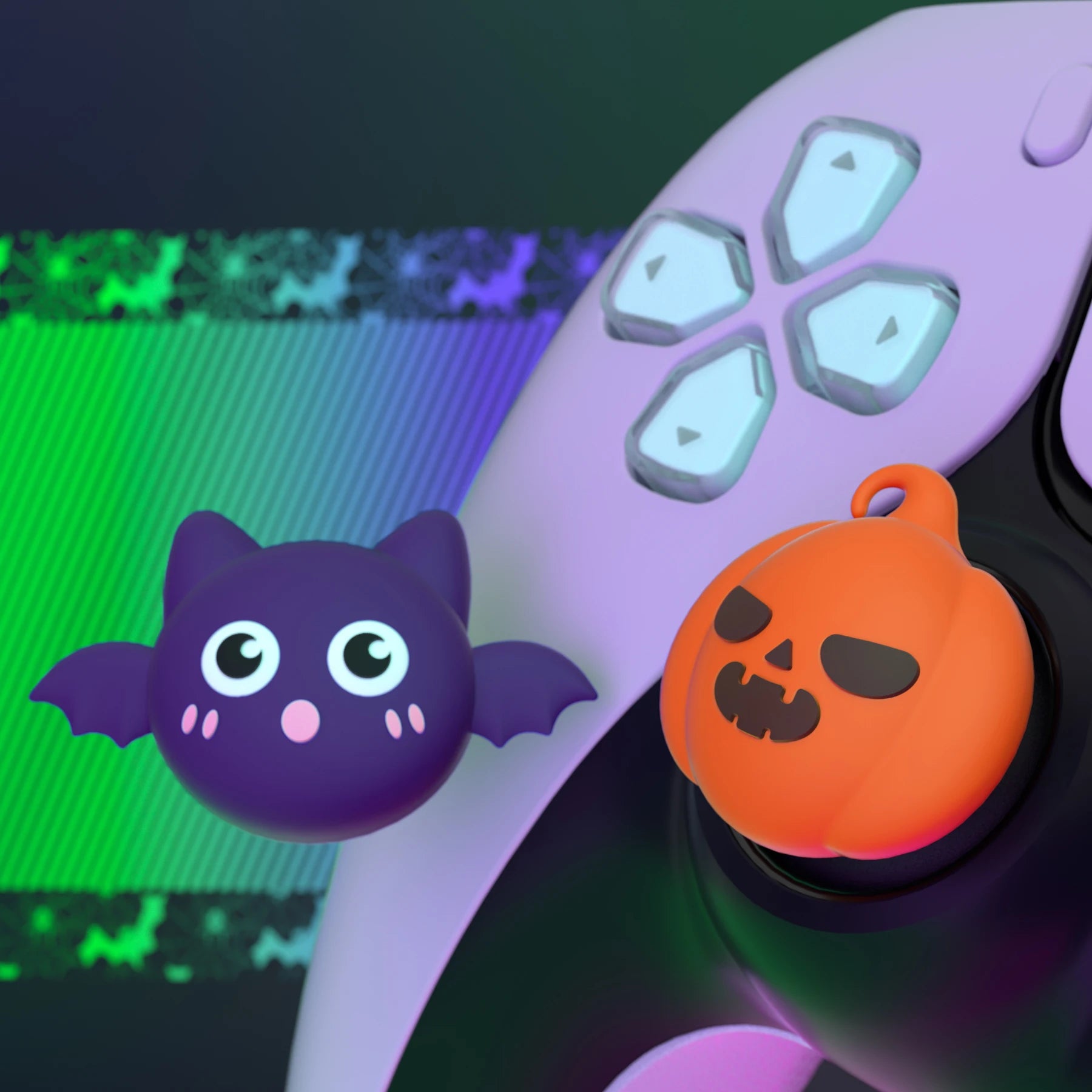 PlayVital Thumb Grip Caps for ps5/ps4, Thumbstick Cover for Switch Pro, for Xbox Series X/S & Xbox One - Halloween Pumpkin Bat