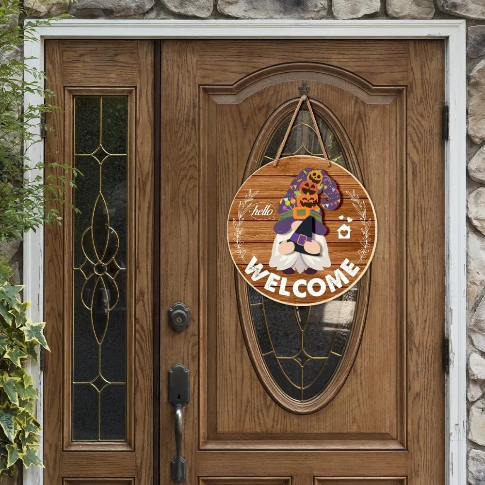 Interchangeable Gnome Welcome Sign Halloween Door Decorations Summer Fall Changeable Wooden Gnomes Front Porch Decor Wall Hangin