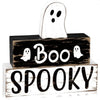 3 PCS Halloween Cute Ghost Wooden Block Sign Halloween Boo Spooky Tiered Tray Decor Wooden Ghost Theme Table Centerpieces for H