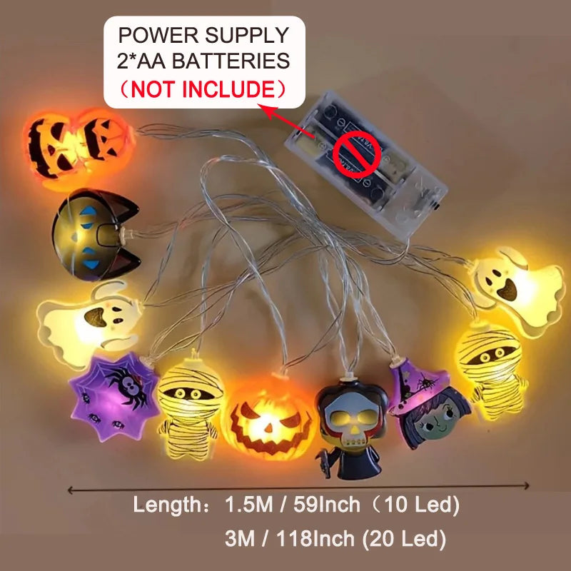 1PC 10/20 LED Halloween Battery Box String Lights,Without Battery Cute Shape Lights 2025 Home Indoor Garden Holiday Party Decor