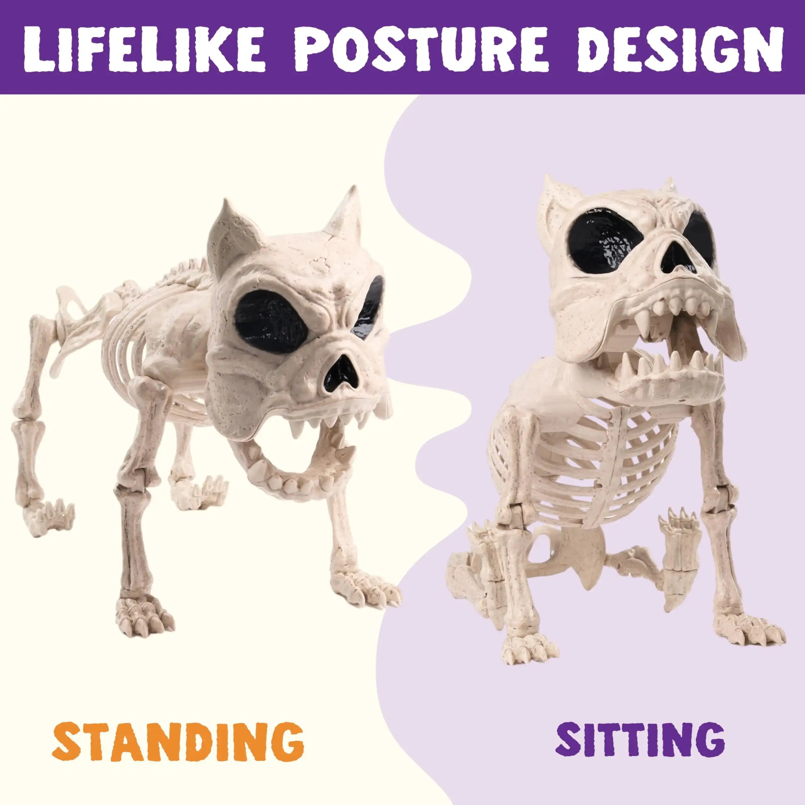 Joyfy 16 Inch Halloween Skeleton Dog Skeleton Pose-N-Stay Plastic Skeleton Bones for Hallowmas Decoration Haunted House Party