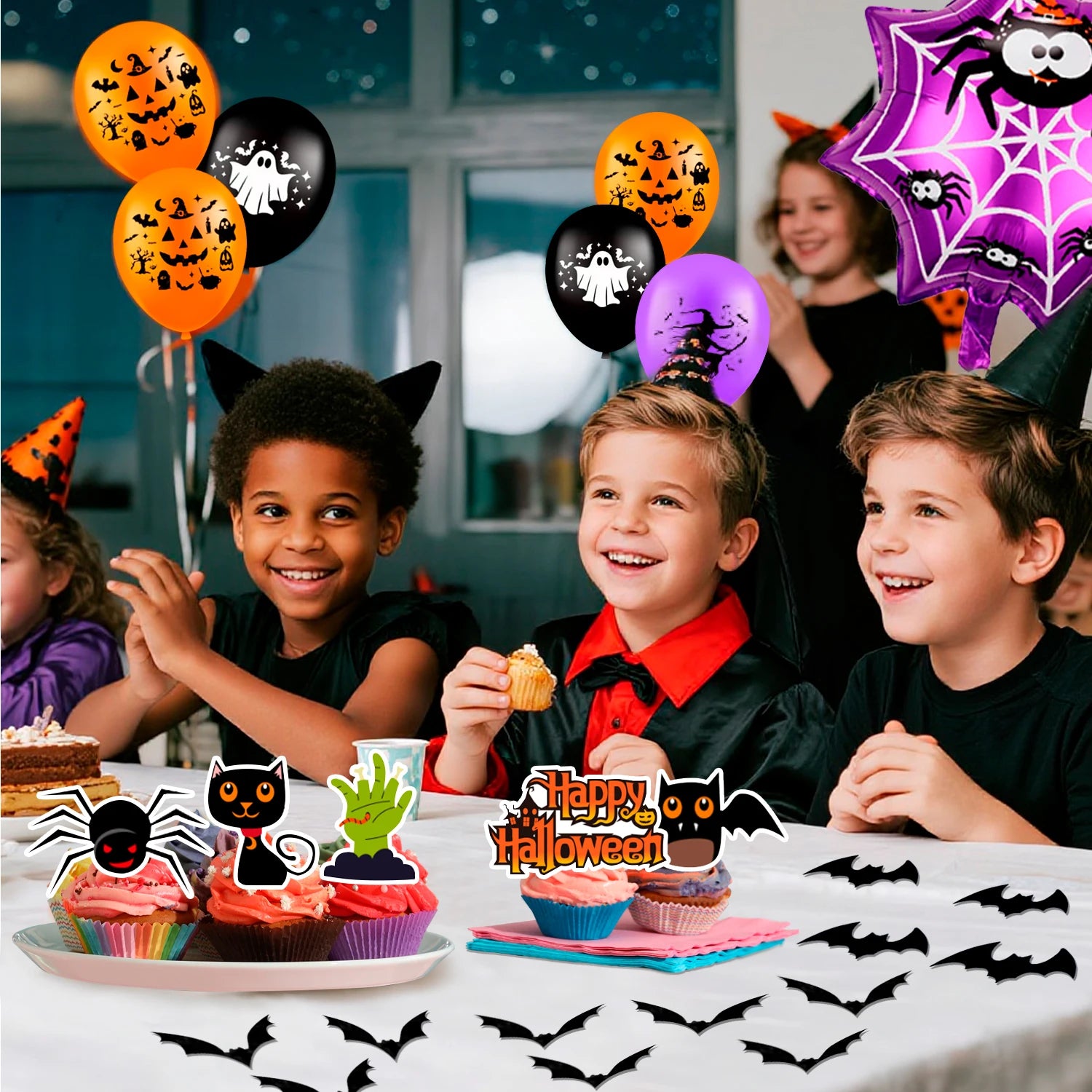 Halloween Party Supplies, 55 Pcs Halloween Party Kit-Happy Halloween Banner Balloons Cake Topper etc Happy Halloween Decorations